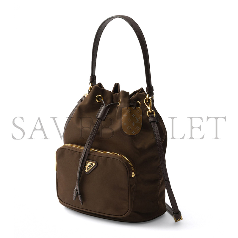 PRADA BROWN DUET RE-NYLON BUCKET BAG 1BH038 (22.5*17.5*12cm)
